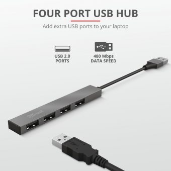 Trust Halyx Aluminium 4-Port USB 2.0 Type-A Hub 23786 - Image 2