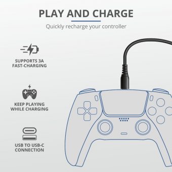TRUST GXT226 PS5 Cable USB Type-C to USB 3m Black 24168 - Image 2