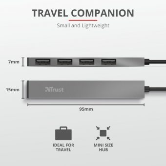 Trust Halyx Aluminium 4-Port USB 2.0 Type-A Hub 23786 - Image 3