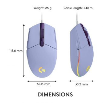 Logitech G102 Lightsync Lilac Wired Gaming Mouse 910-005854 - Image 7