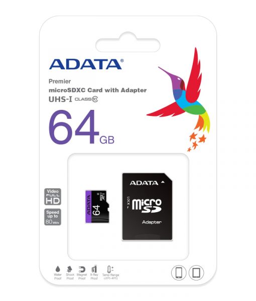 ADATA Premier MicroSDXC 64GB UHS-I U1 Class 10 + SD Adapter AUSDX64GUICL10-RA1_1