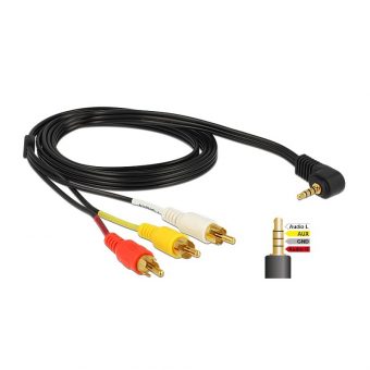 Delock Cable Stereo jack 3.5mm 4pin male angled to 3 x RCA male 1.5m 84504