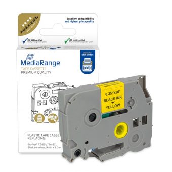MediaRange Πλαστική Ταινία Ετικετογράφου 9mm x 8m Black on Yellow (Brother TZ-621/TZe-621) MRBTZ621