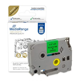 MediaRange Πλαστική Ταινία Ετικετογράφου 12mm x 8m Black on Green (Brother TZ-731/TZe-731) MRBTZ731