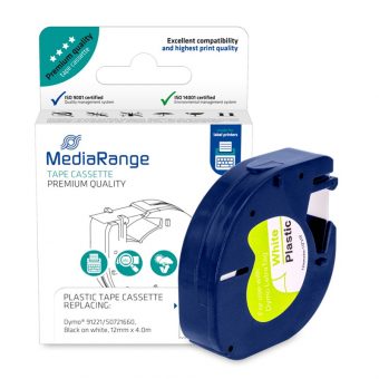 MediaRange Πλαστική Ταινία Ετικετογράφου 12mm x 4m Black on White (Dymo 91221/S0721660) MRDY91221