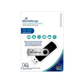 MediaRange Combo Flash 16GB USB 2.0 + Micro USB OTG Black MR931-2 - Image 2