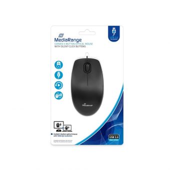 MediaRange Corded 3-Button Optical Mouse Black MROS212 - Image 4