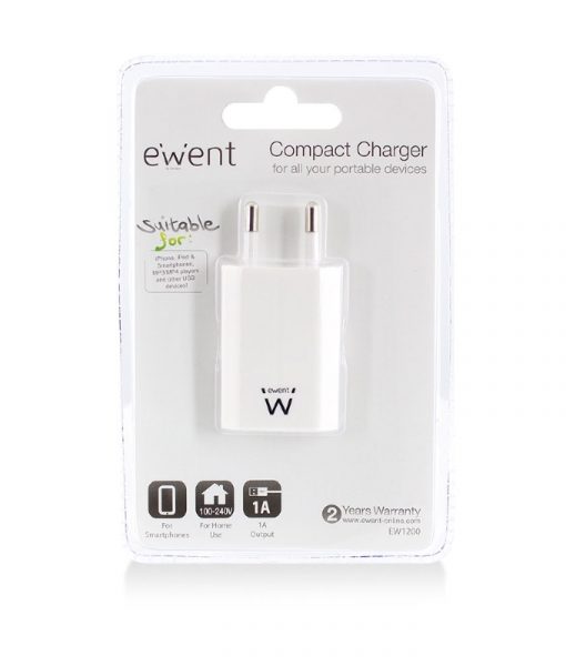 Ewent Wall Carger Adapter 1port 1A White EW1200_2