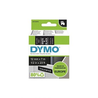 Dymo D1 45021 Standard Tape 12mmx7m White on Black S0720610