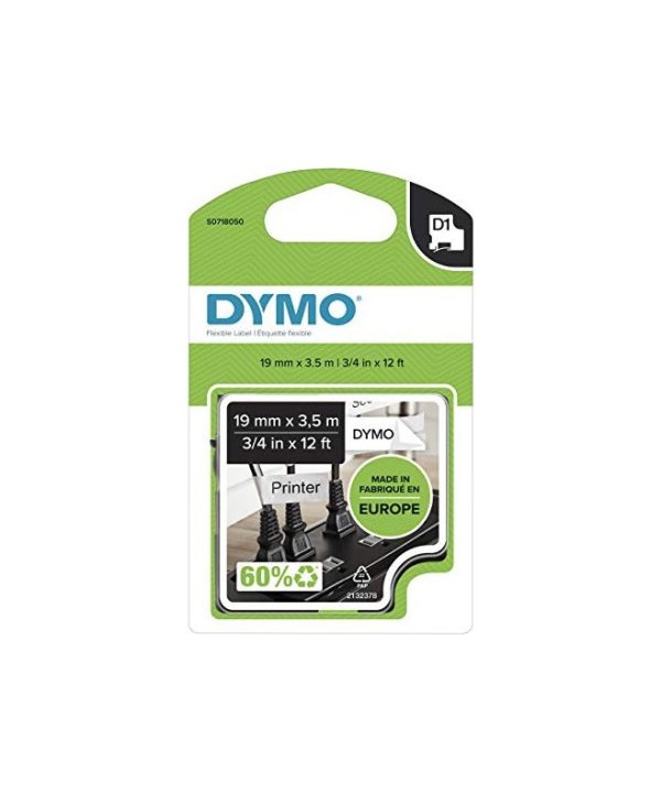 Dymo D1 16958 Permanent Nylon Tape 19mmx3.5m Black On White S0718050