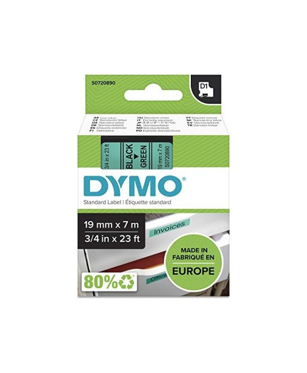 Dymo D1 45809 Standard Tape 19mmx7m Black On Green S0720890