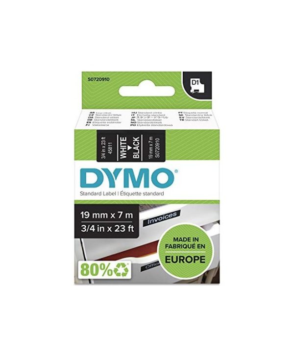 Dymo D1 45811 Standard Tape 19mmx7m White On Black S0720910