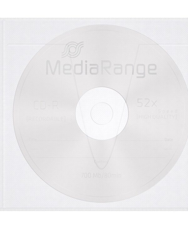 MediaRange Adhesive-backed fleece Sleeves for 1 Disc 50-Pack White BOX69-50