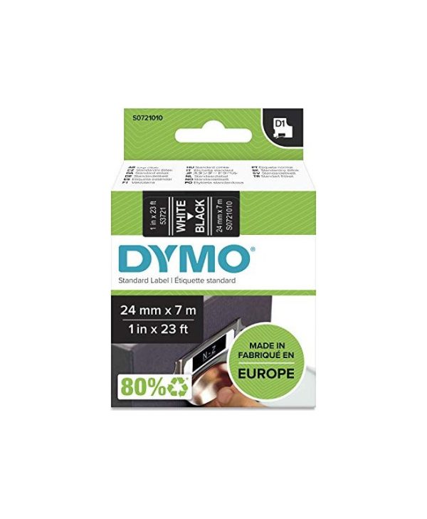 Dymo D1 53721 Standard Tape 24mmx7m White On Black S0721010
