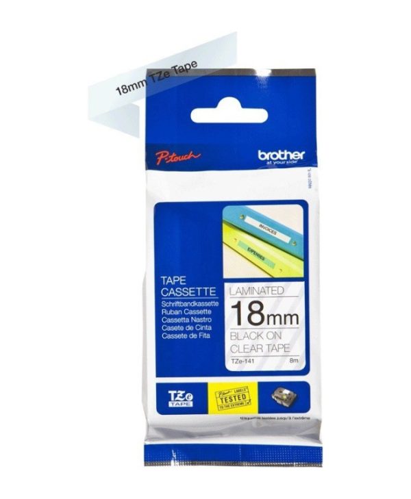 Brother Labelling Tape Cassette Black on Transparent 18mmx8m TZe141