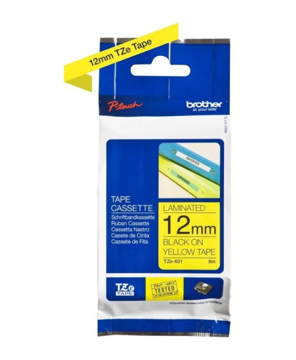 Brother Labelling Tape Cassette Black on Yellow 12mmx8m TZe-631