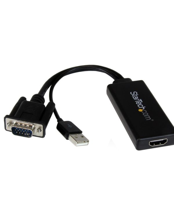StarTech VGA Male to HDMI Female Adapter with USB Audio & Power Black VGA2HDU