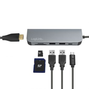 LogiLink USB-C 3.0 Hub With Card Reader Silver UA0343 - Image 4