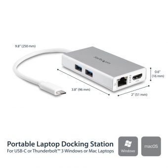 StarTech USB-C Travel Docking Station Silver/White DKT30CHPDW - Image 5