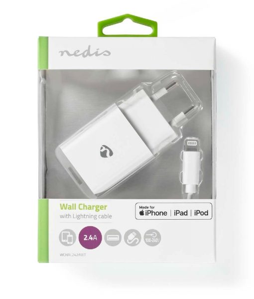 Nedis Wall Charger USB-A + Lightning 8-Pin Cable White WCHAL242AWT_6