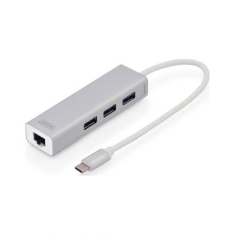 Digitus USB 3.0 & Ethernet Hub (USB Type C input) White DA-70255