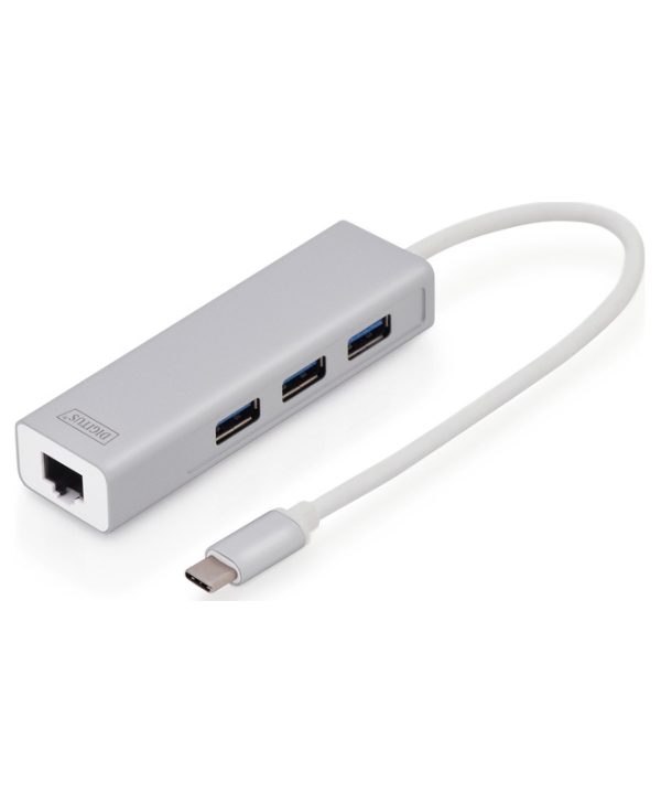 Digitus USB 3.0 & Ethernet Hub (USB Type C input) White DA-70255