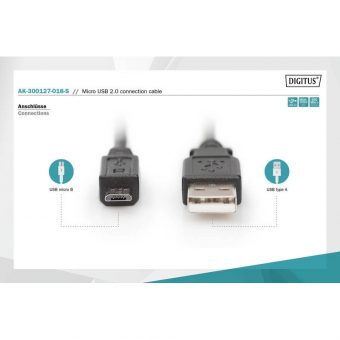 Digitus Connection Cable Micro USB-B Male-USB-A Male 1.80m Black AK-300127-018-S - Image 4