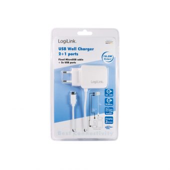 Logilink 2 x USB-A Wall Charger 2.1A With Micro USB-B cable White PA0157W - Image 2