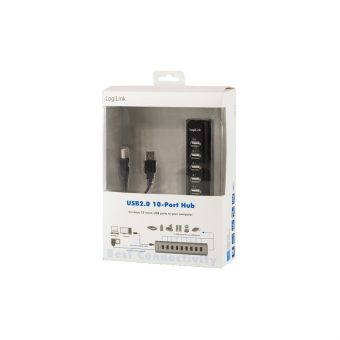 Logilink 10-Port USB 2.0 Hub 220V/3.5A Black UA0096 - Image 3