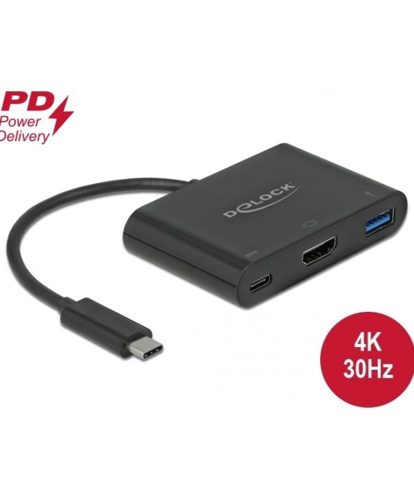 Delock Adapter USB Type-C To HDMI 4K 30 Hz with USB Type-A and USB Type-C PD 64091