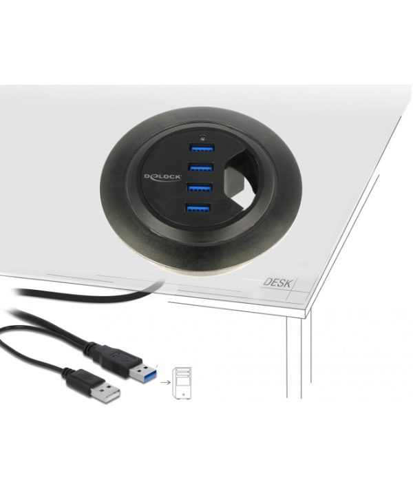 Delock In-Desk Hub 4-Port USB 3.0 62868