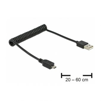 Delock coiled Cable USB 2.0 Type-A Male to Micro Type-B 0,6m black 83162