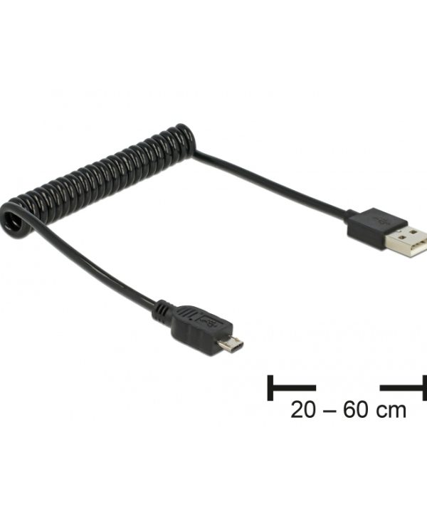 Delock coiled Cable USB 2.0 Type-A Male to Micro Type-B 0,6m black 83162