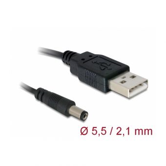 Delock Cable USB To DC 5.5 x 2.1mm 1m Black 82197