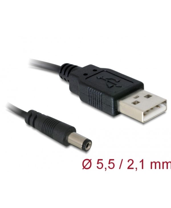 Delock Cable USB To DC 5.5 x 2.1mm 1m Black 82197
