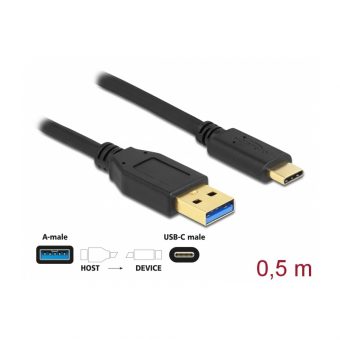 Delock Cable USB-A 3.2 Gen2 To USB-C 3.2 Gen2 0.5m Black 83869