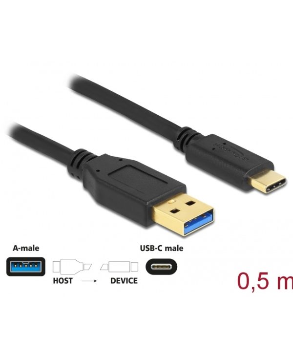 Delock Cable USB-A 3.2 Gen2 To USB-C 3.2 Gen2 0.5m Black 83869