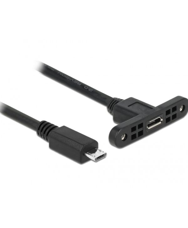 Delock Cable Micro USB-B M/F 0.25m With Mounting Panel Black 85245