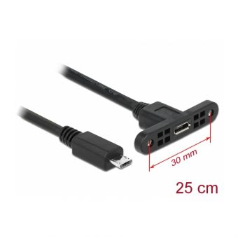 Delock Cable Micro USB-B M/F 0.25m With Mounting Panel Black 85245 - Image 2