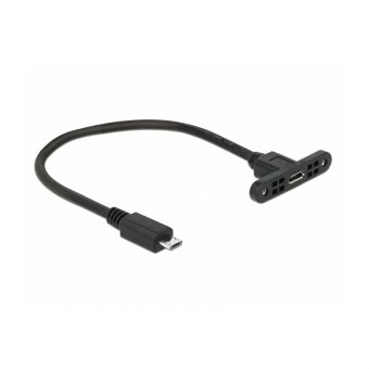 Delock Cable Micro USB-B M/F 0.25m With Mounting Panel Black 85245 - Image 3