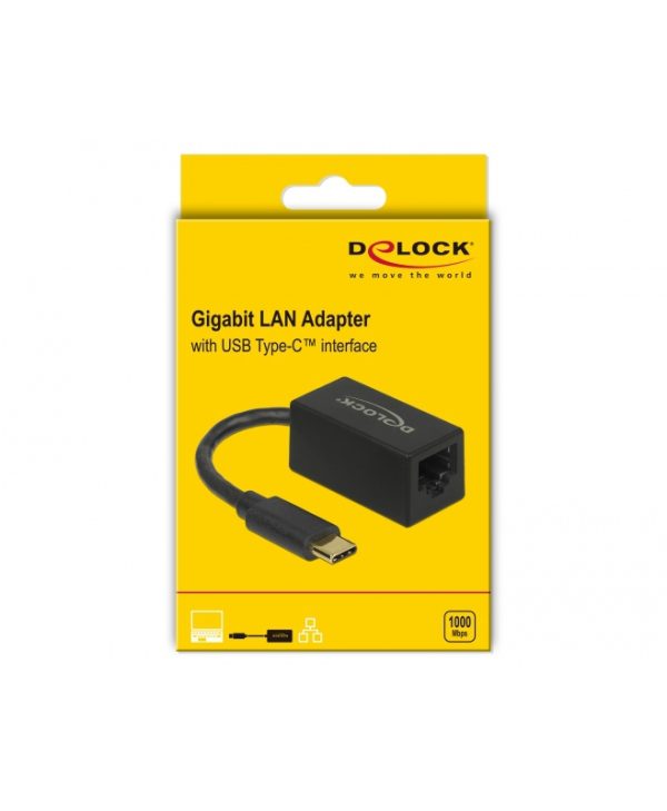 Delock Compact Lan Adapter USB Type-C Male / RJ45 Gigabit Fem black 65904