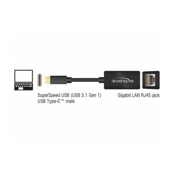 Delock Compact Lan Adapter USB Type-C Male / RJ45 Gigabit Fem black 65904 - Image 3