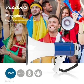 Nedis Megaphone 25W 1500 m Range Detachable Microphone White Blue MEPH200WT