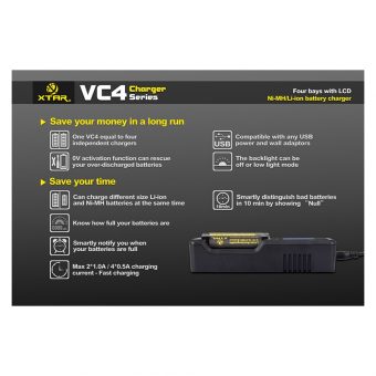 XTAR VC4 Usb Φορτιστής 4 Μπαταριών Li-ion/Ni-MH Μεγέθους AA,AAA,D,18650 - Image 6