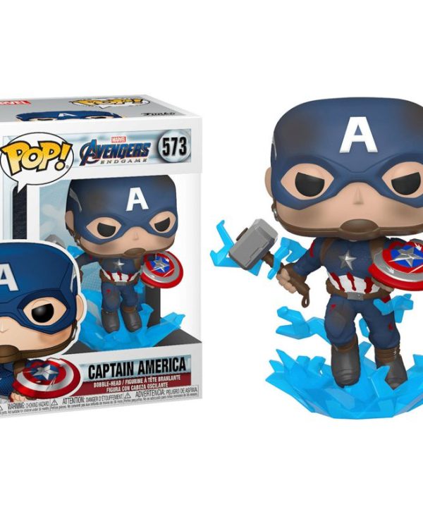 Funko POP! Marvel: Avengers Endgame - Captain America with Broken Shield & Mjolnir #573 Bobble-Head Vinyl Figure 889698451376