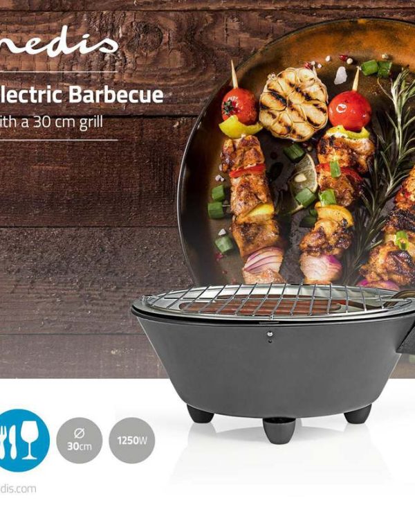 Nedis  Electric Barbeque Round 30 cm 1250Watt BBQE112BK