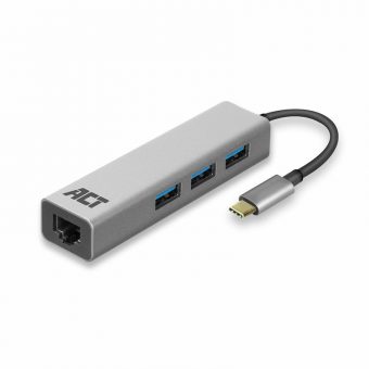 Intronics ACT USB-C 1-Port RJ45 Gigabit LAN 3-Port USB 3.2 HUB Silver AC7055