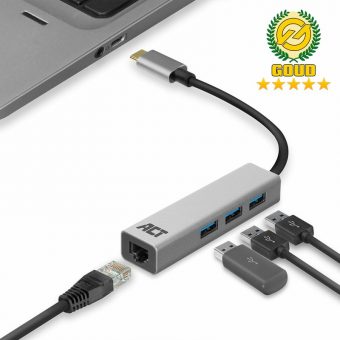 Intronics ACT USB-C 1-Port RJ45 Gigabit LAN 3-Port USB 3.2 HUB Silver AC7055 - Image 2