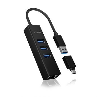 Raidsonic ICY BOX 4-port Usb Hub & LAN adapter with Usb 3.0-A & Usb 3.0-C IB-HUB1419-LAN