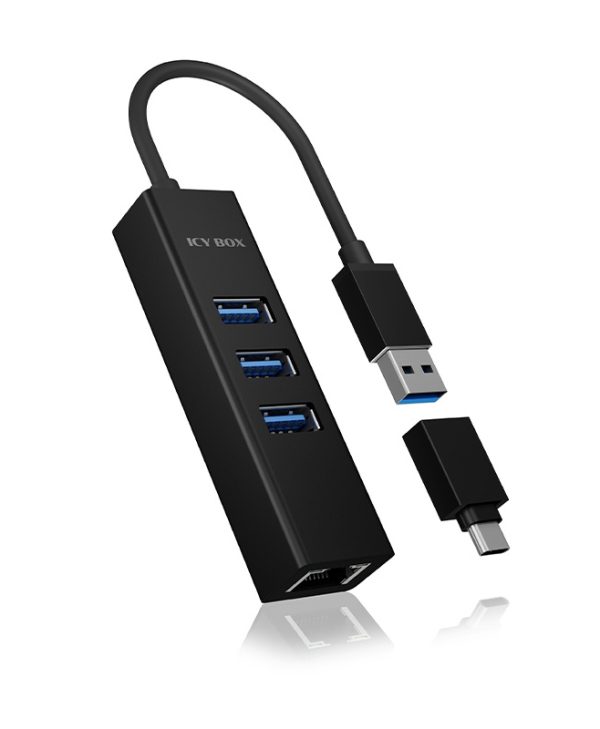 Raidsonic ICY BOX 4-port Usb Hub & LAN adapter with Usb 3.0-A & Usb 3.0-C IB-HUB1419-LAN